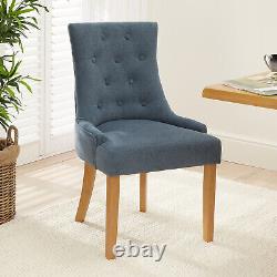 Luxury Blue Fabric Scoop Back Dining Chair with Oak Legs Kitchen Upholstered S