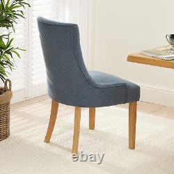 Luxury Blue Fabric Scoop Back Dining Chair with Oak Legs Kitchen Upholstered S