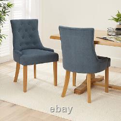 Luxury Blue Fabric Scoop Back Dining Chair with Oak Legs Kitchen Upholstered S