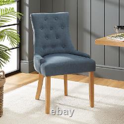 Luxury Blue Fabric Scoop Back Dining Chair with Oak Legs Kitchen Upholstered S