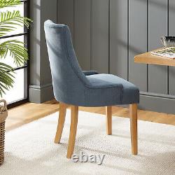 Luxury Blue Fabric Scoop Back Dining Chair with Oak Legs Kitchen Upholstered S