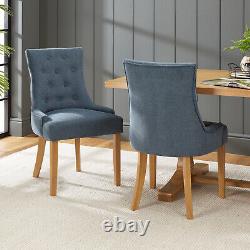 Luxury Blue Fabric Scoop Back Dining Chair with Oak Legs Kitchen Upholstered S