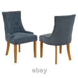 Luxury Blue Fabric Scoop Back Dining Chair with Oak Legs Kitchen Upholstered S