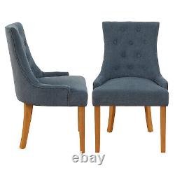 Luxury Blue Fabric Scoop Back Dining Chair with Oak Legs Kitchen Upholstered S