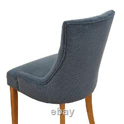 Luxury Blue Fabric Scoop Back Dining Chair with Oak Legs Kitchen Upholstered S