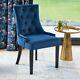 Luxury Blue Velvet Scoop Back Dining Chair Black Satin Legs Upholstered D109