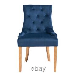 Luxury Blue Velvet Scoop Back Dining Chair Natural Oak Legs Upholstered D108