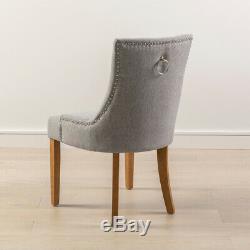 Luxury Grey Fabric Scoop Back Dining Chair Natural Oak Legs Upholstered D111