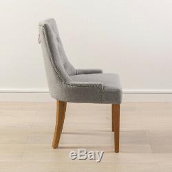Luxury Grey Fabric Scoop Back Dining Chair Natural Oak Legs Upholstered D111