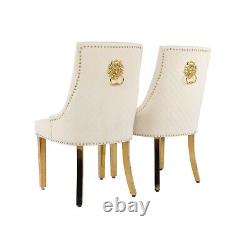 Luxury Lion Knocker Velvet Dining Chairs Padded Gold/Silver Legs Dining Chairs