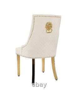 Luxury Lion Knocker Velvet Dining Chairs Padded Gold/Silver Legs Dining Chairs