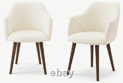 MADE Lule Carver Dining Chair Set in Whitewash Boucle Furniture with Walnut Legs