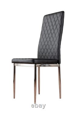 MILAN 4 / 6 Faux Leather Hatched Chrome Metal Foam Padded Dining Chairs