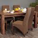 Malvern Solid Dark Wood Furniture Set Of Six Upholstered Brown Dining Chairs