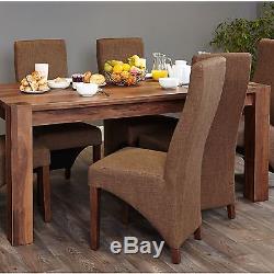 Malvern solid dark wood furniture set of six upholstered brown dining chairs