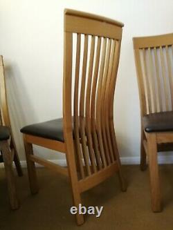 Marks & Spencer Oak high backed dining chairs real leather upholstered seats x 4