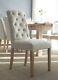 Matching Pair Of Luxury Beige Button Back Upholstered Dining Chairs Oak Legs