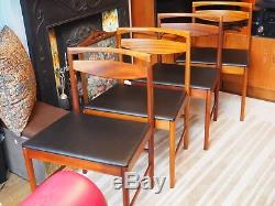 Mid Century Danish Teak Set Of 4 Dining Chairs New Upholstered Black Vinyl Retro