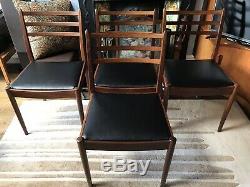 Mid Century G plan Teak Set Of 4 Dining Chairs New Upholstered Black Vinyl Retro