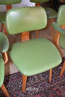 Mid Century Green Upholstered Wood Dining Chairs by Thonet, Set of 6