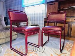 Mid Century Industrial Retro Cox Upholstered set of 4 Red Stacking Chairs