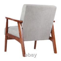 Mid-Century Modern Accent Chair Armchair Solid Wooden Frame Fabric Button Back