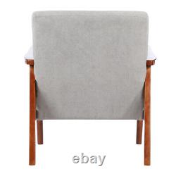 Mid-Century Modern Accent Chair Armchair Solid Wooden Frame Fabric Button Back