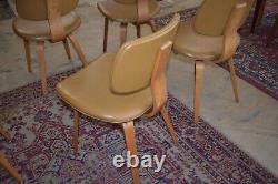 Mid Century Tan Upholstered Wood Dining Chairs by Thonet, Set of 4
