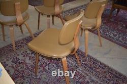 Mid Century Tan Upholstered Wood Dining Chairs by Thonet, Set of 4