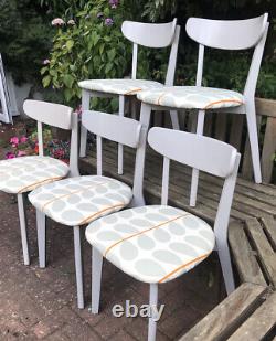 Mid century Modern 5 dining chairs Orla kiely stem grey orange cream curved back