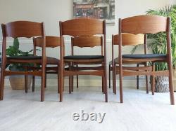 Mid century teak danish wooden dining chairs set of 6