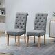 Modern 2x Grey Dining Chairs High Back Fabric Tufted Upholstered Dining Room