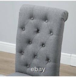 Modern 2x Grey Dining Chairs High Back Fabric Tufted Upholstered Dining Room