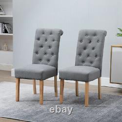 Modern 2x Tufted Dining Chairs Fabric Upholstered High Back Dining Room Grey