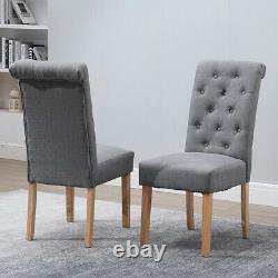 Modern 2x Tufted Dining Chairs Fabric Upholstered High Back Dining Room Grey