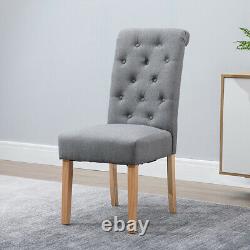 Modern 4x Grey Dining Chairs High Back Fabric Tufted Upholstered Dining Room