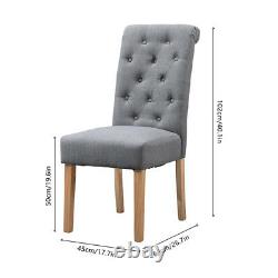 Modern 4x Grey Dining Chairs High Back Fabric Tufted Upholstered Dining Room