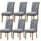 Modern 6x Grey Dining Chairs High Back Fabric Tufted Upholstered Dining Room