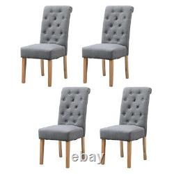 Modern 6x Grey Dining Chairs High Back Fabric Tufted Upholstered Dining Room