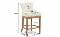 Modern Design Bar Stool High Dining Chair Cream Fabric Luxury Kitchen Pub Seat