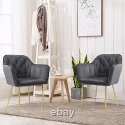 Modern Grey Velvet Dining Room Chair 1-6x Tufted Upholstered Armchair Metal Legs