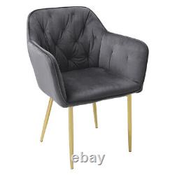 Modern Grey Velvet Dining Room Chair 1-6x Tufted Upholstered Armchair Metal Legs
