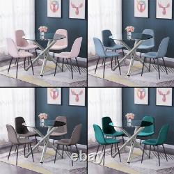 Modern Nova Dining Table / 4Pcs Chairs Set Velvet Padded Seat Dining Room Clear