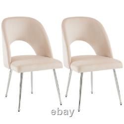 Modern Set of 2 Dining Chair Velvet Upholstered Accent Chair with Metal Legs QF
