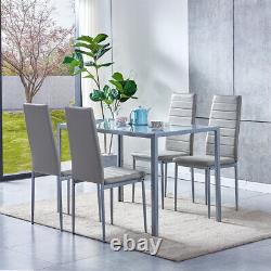 Modern Set of 4 Faux Leather Dining Chairs Padded Seat Kitchen Dinning Room Grey