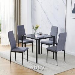 Modern Set of 4 Linen Fabric Dining Chairs Padded Seat Kitchen Dinning Room Grey