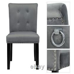 Modern Silver Grey Dining Chair Soft Velvet Kitchen Seat with Knocker Ring Back