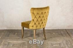 Mustard Yellow Velvet Dining Chair, Upholstered Side Chair, Button Back