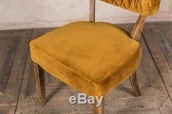 Mustard Yellow Velvet Upholstered Dining Chairs Curved Diamond Stitch Back
