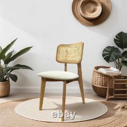Natural Wood Rattan Dining Chair Upholstered Seat Beech Wood Frame Rustic Charm